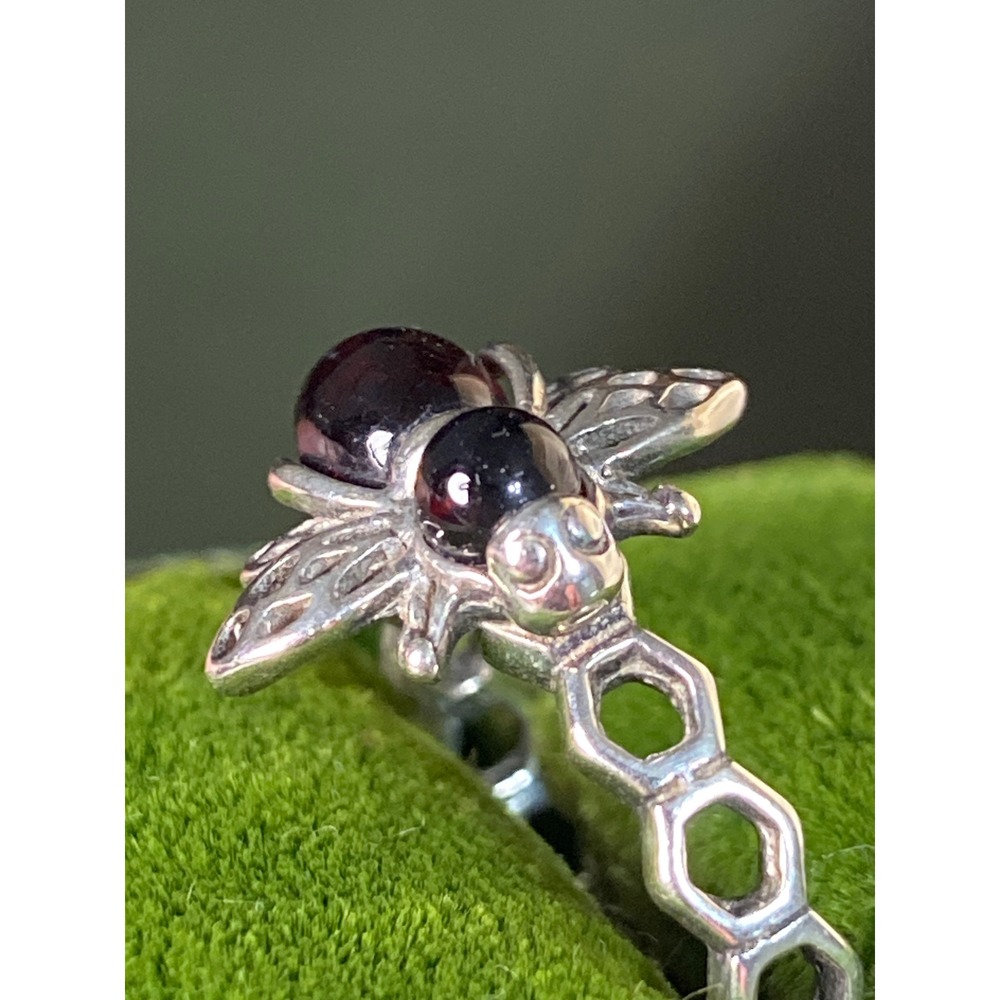Sterling Silver Amber Honey Bee Ring Honeycomb Band Size 6.5 925 Filigree
